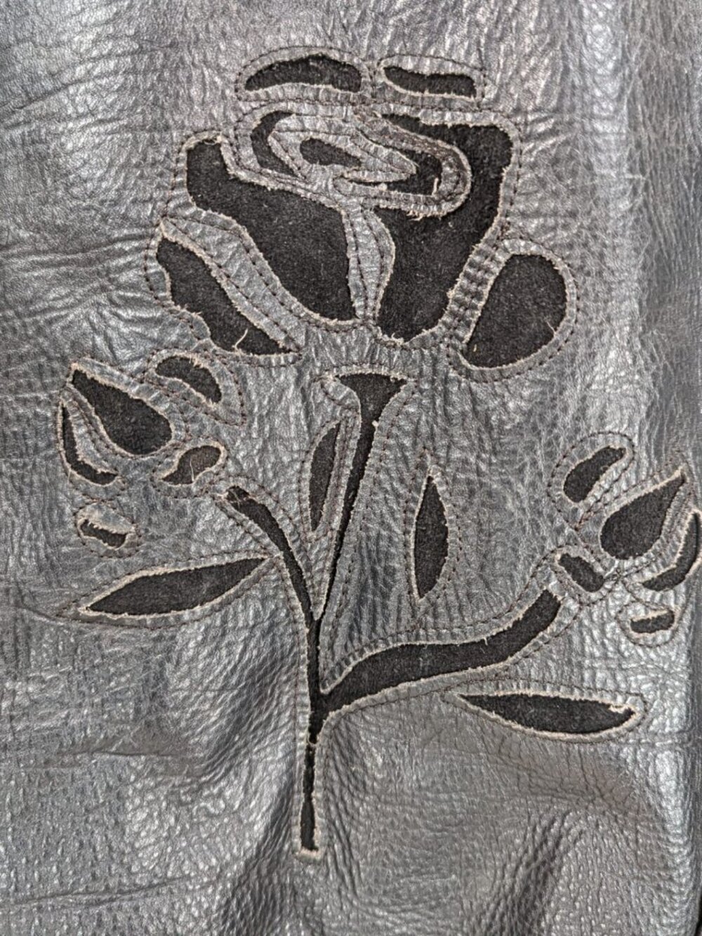 Vintage 1980s-90s Women's Black Leather Motorcycle Jacket Fringe Suede Roses M - Picture 9 of 16